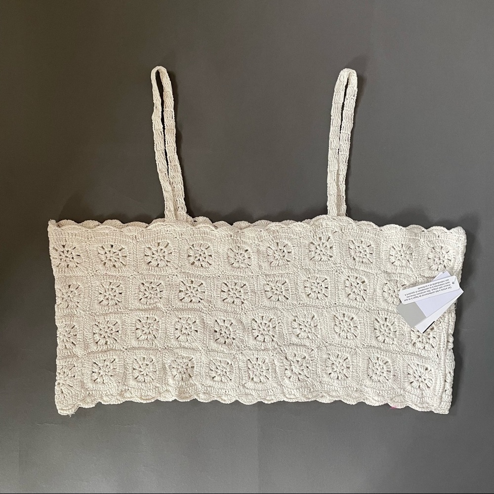 Nordstrom BP Crochet Spaghetti Strap Crop Top Granny Square NWT